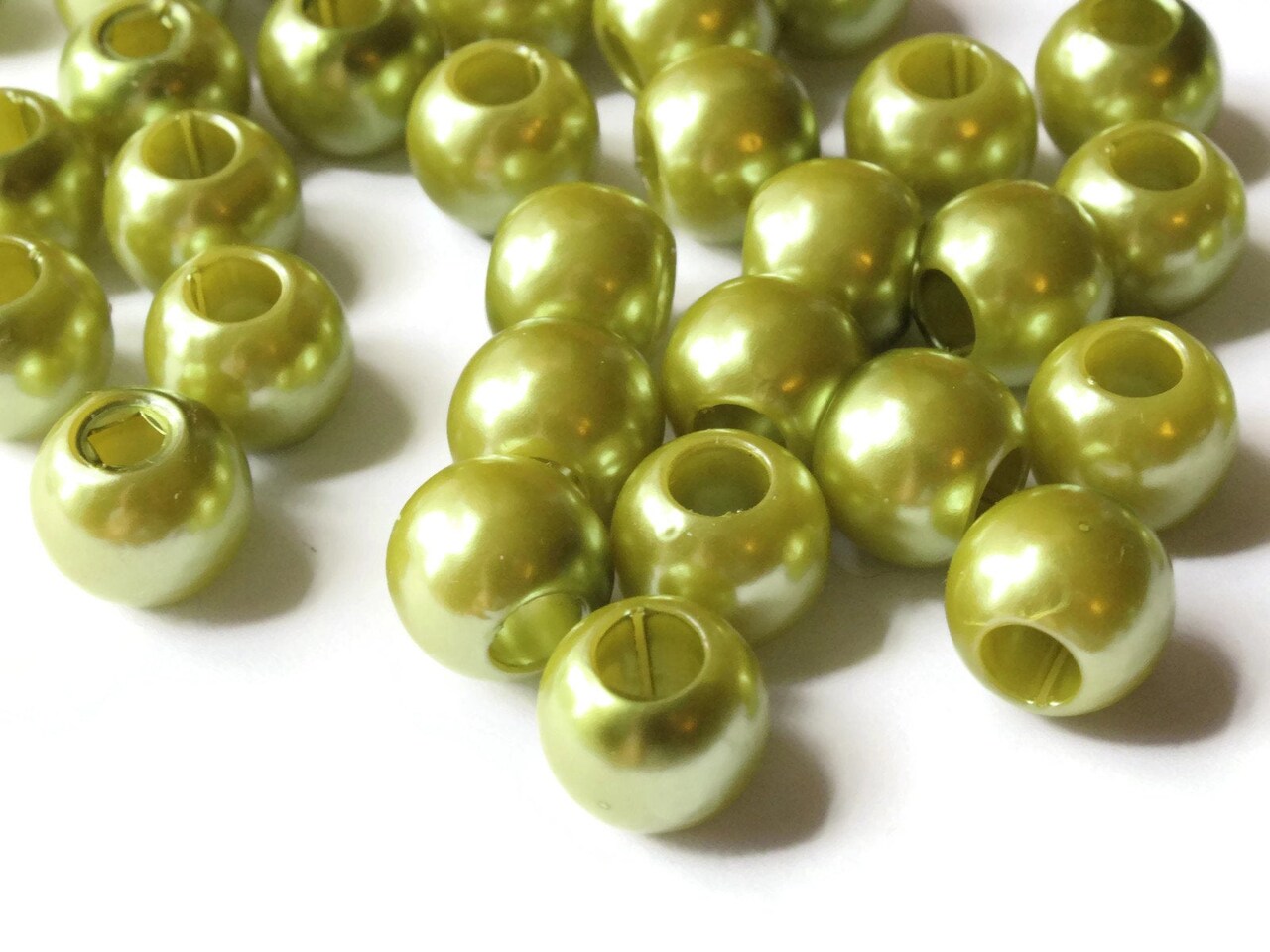40 12mm Large Hole Pearls Light Green Pearl Beads Round Plastic Pearl Beads